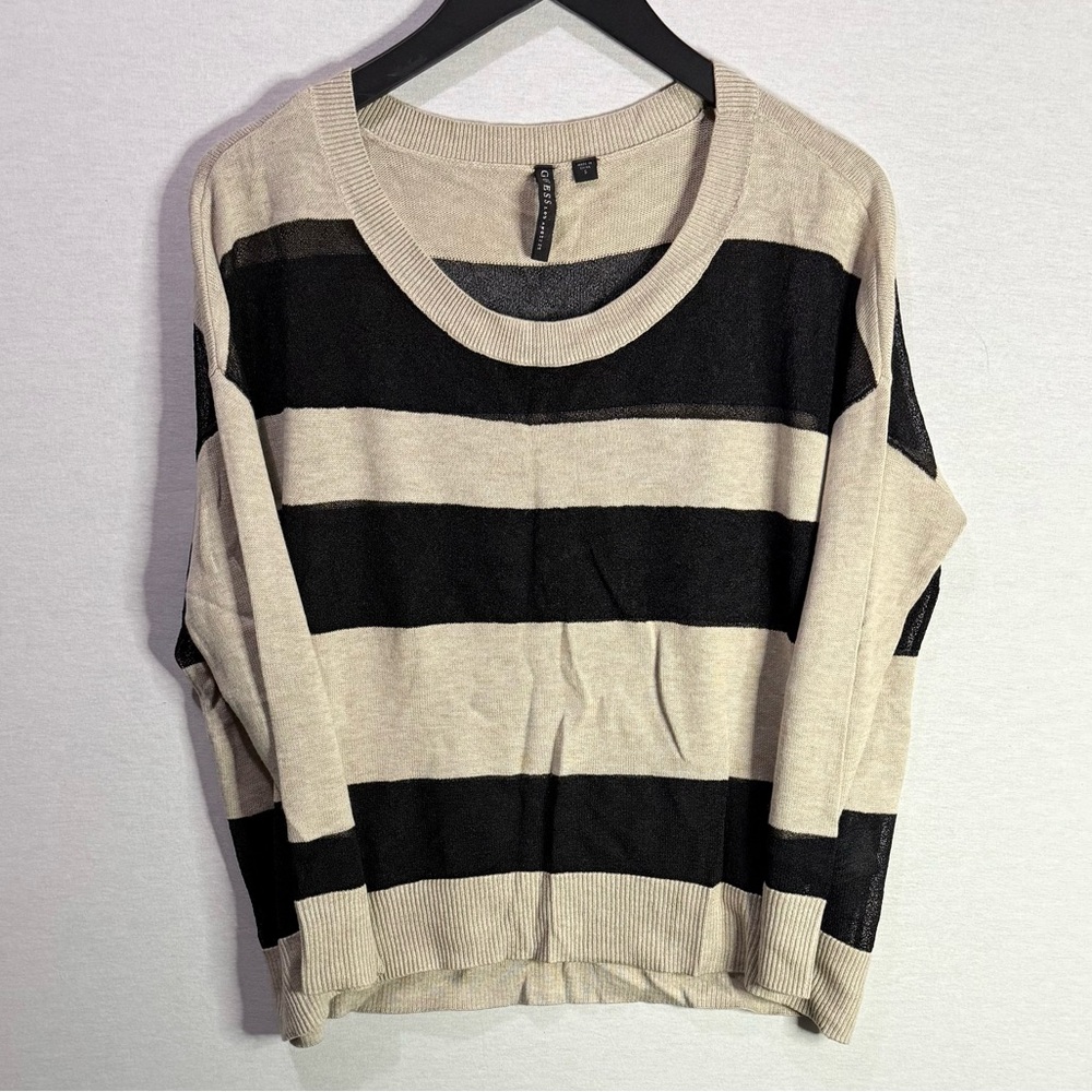 GUESS Cashmere & Angora Blend Striped Long Sleeve with Mesh Detail